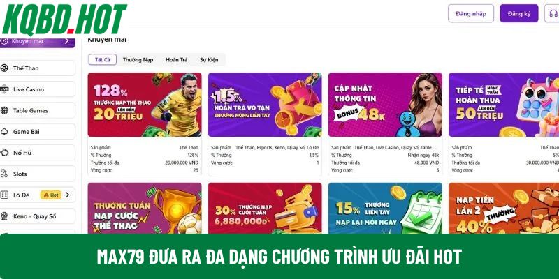 Max79 đưa ra đa dạng chương trình ưu đãi hot